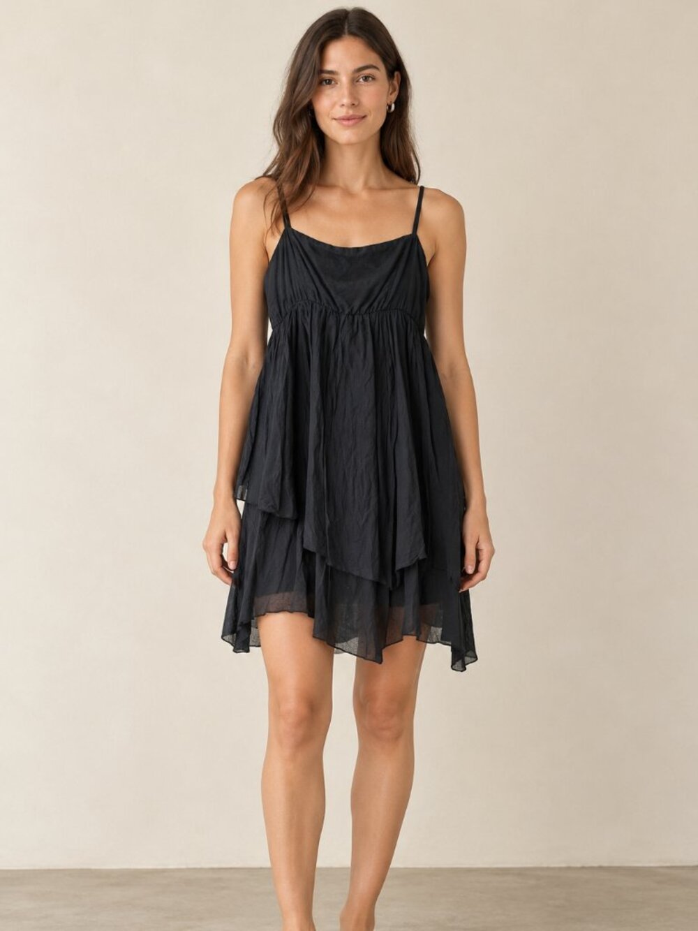 Stile Benetton Black Strappy Layered Handkerchief Dress - S